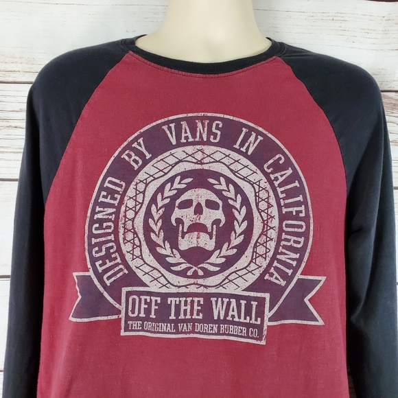 Vans | Skull Long Sleeve Maroon Ringer Shirt - Picture 2 of 5